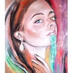 dessin art contemporain portrait femme multicolore boomerang décoration