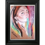 dessin art contemporain portrait femme multicolore boomerang décoration cadre