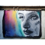 street art graffiti visage portrait noir et lanc multicolore