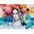 tableau art artiste peint à la main femme multicolore tache peinture jaune turquoise rouge noir et blanc