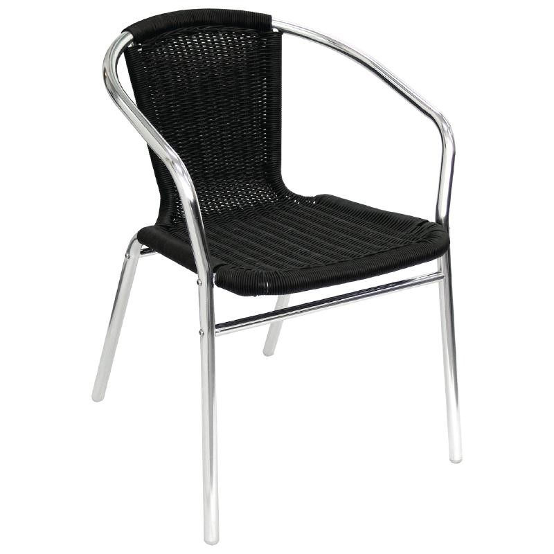 Fauteuils en rotin empilables Bolero noirs et aluminium