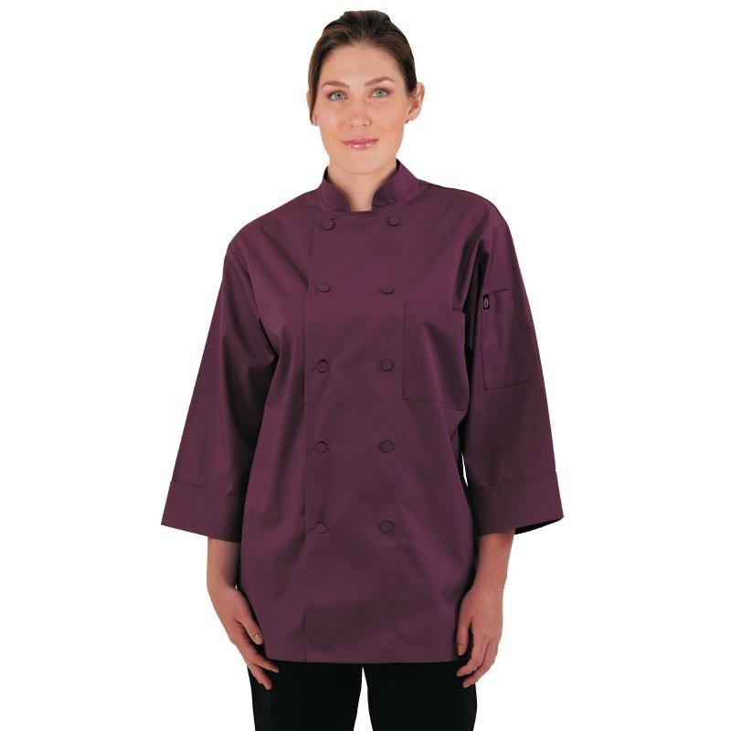 Veste de cuisinier aubergine manches 3/4