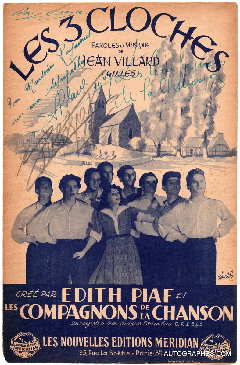 Édith PIAF - Partition Les 3 cloches signée