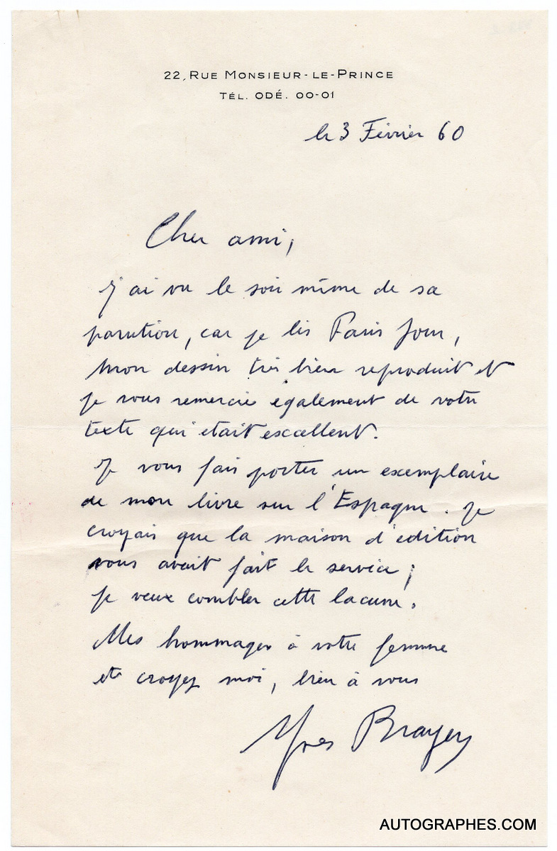 lettre-autographe-signee-yves-brayer-3-fevrier-1960