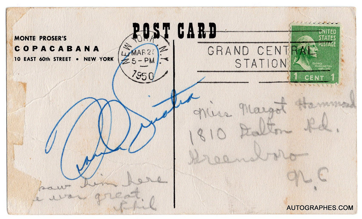 carte-postale-copacabana-signature-autographe-frank-sinatra-new-york-1950-1