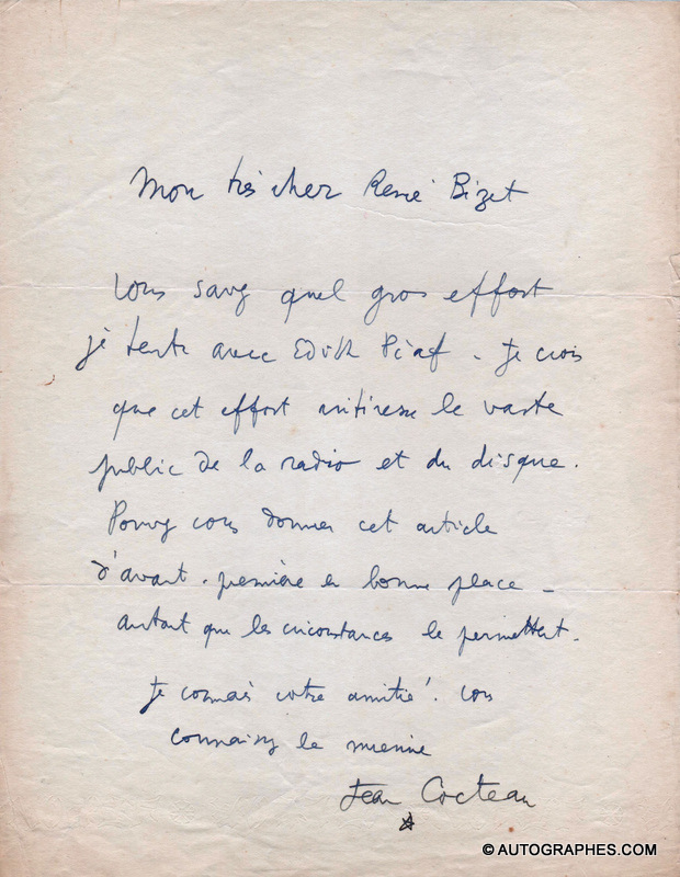 lettre-autographe-jean-cocteau-edith-piaf