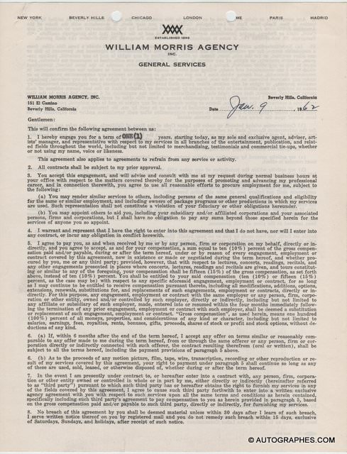 Glenn FORD - Contrat signé (1962)
