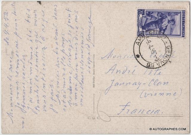 Léopold SURVAGE - Carte postale autographe signée (Sestri Levante / 1962)