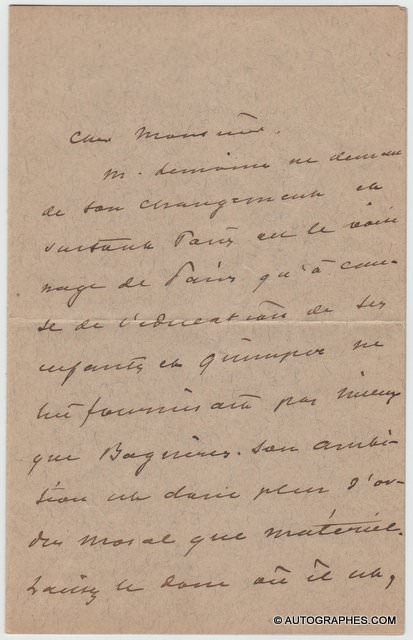 Alexandre DUMAS fils - Lettre autographe signée adressée à Raymond POINCARE (Collection Jacques LORCEY)