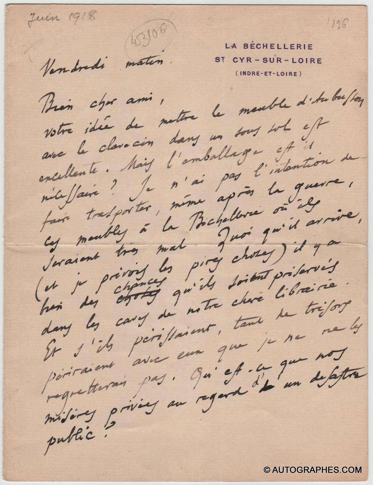 Anatole FRANCE - Lettre autographe signée à un ami (Première Guerre mondiale)