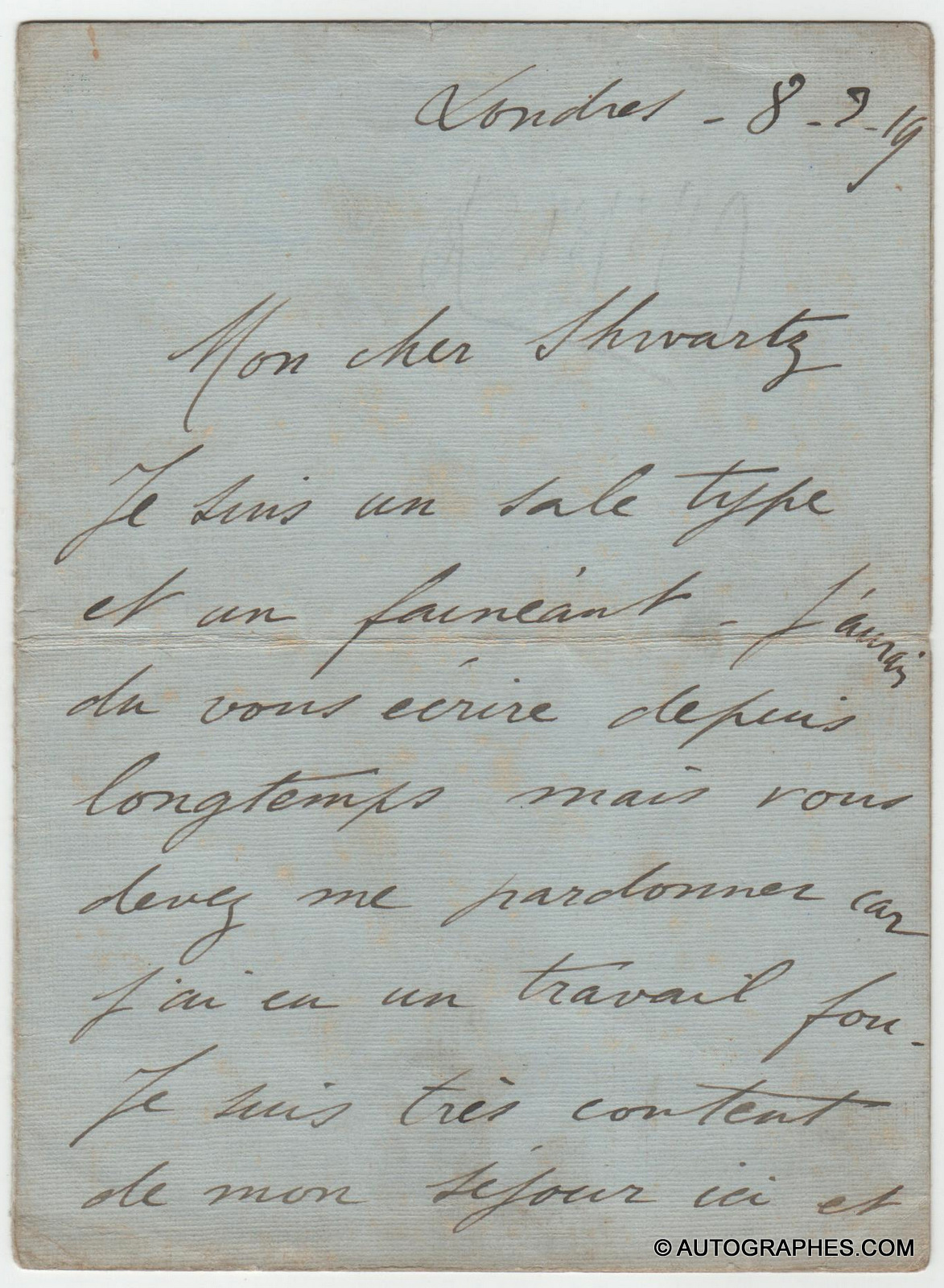 Maurice CHEVALIER - Lettre autographe signée envoyée depuis Londres (1919)