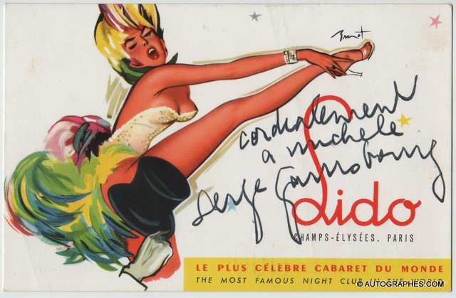 Serge GAINSBOURG - Carte postale publicitaire dédicacée et signée (Lido de Paris)
