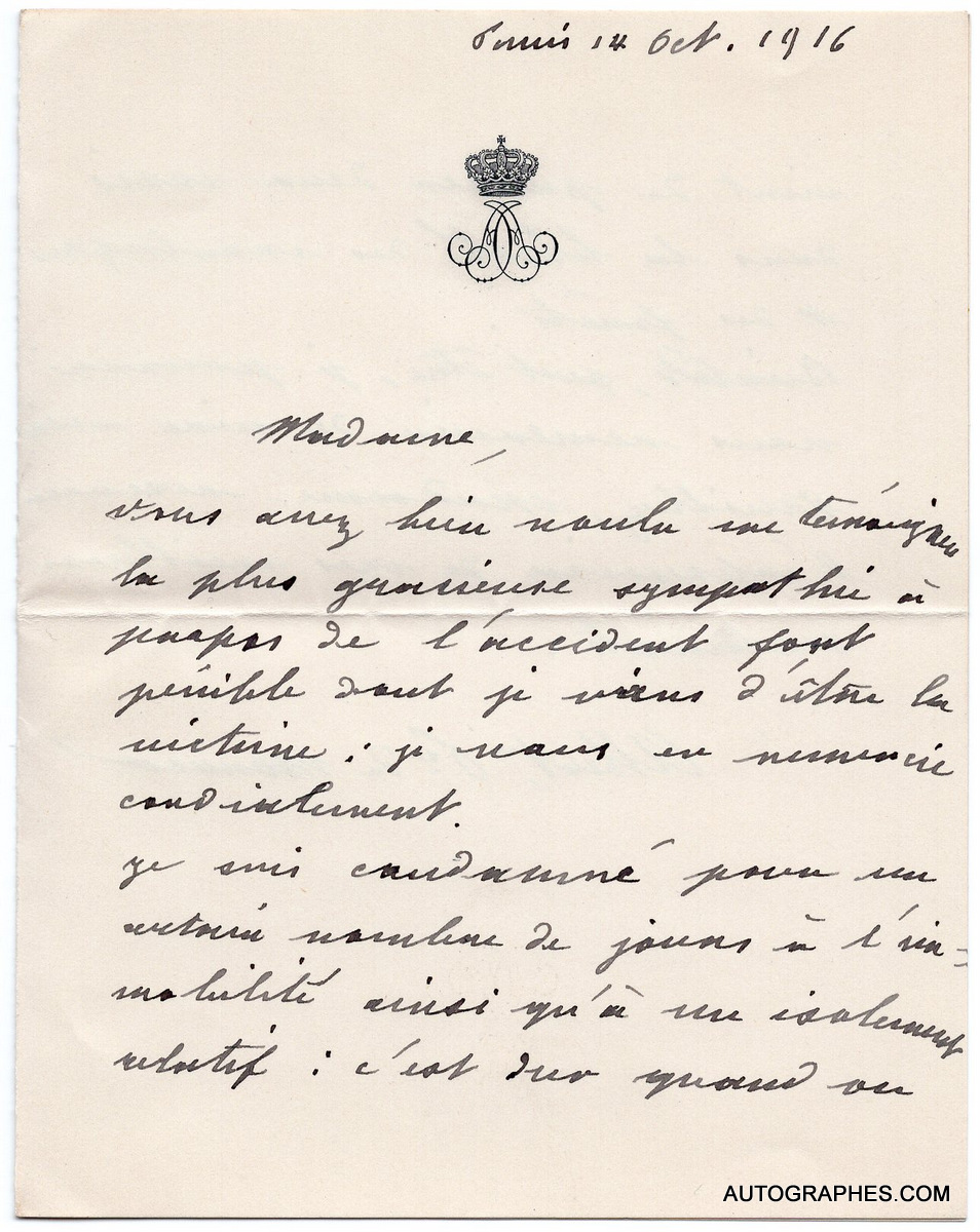 ALBERT Ier de MONACO - Lettre autographe signée à Madame Pierre CAROLUS-DURAN