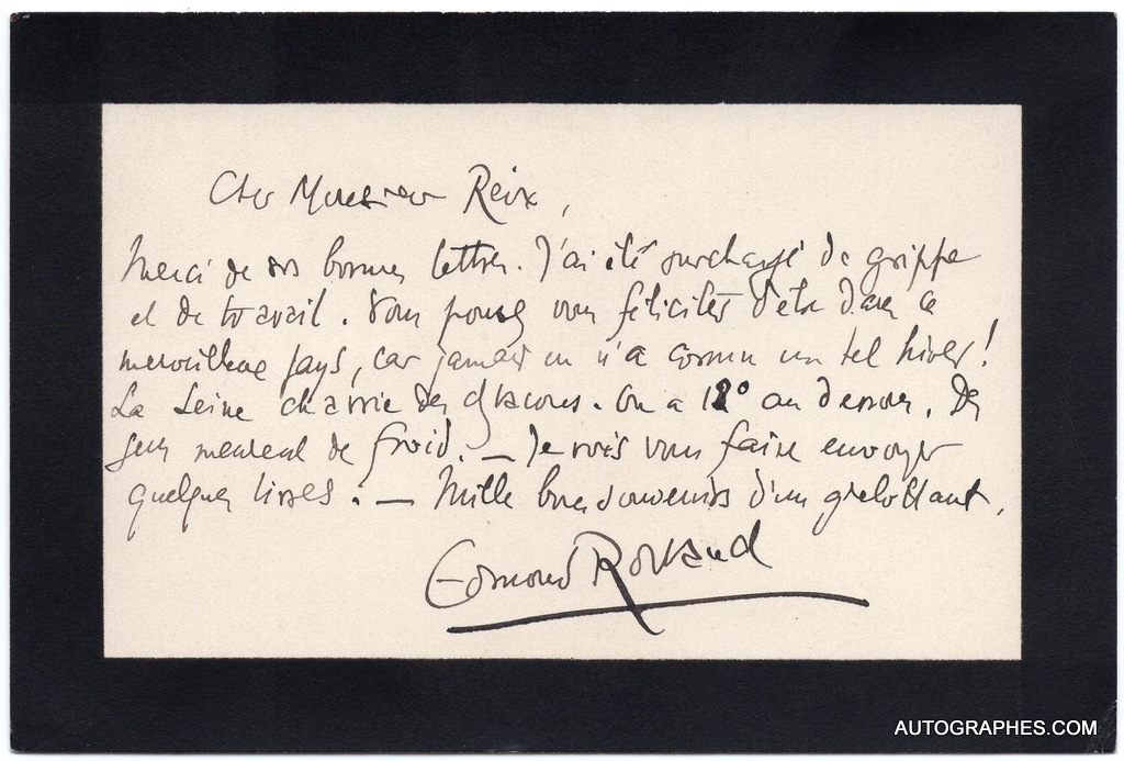 Edmond ROSTAND - Carte autographe signée (30 janvier 1917)