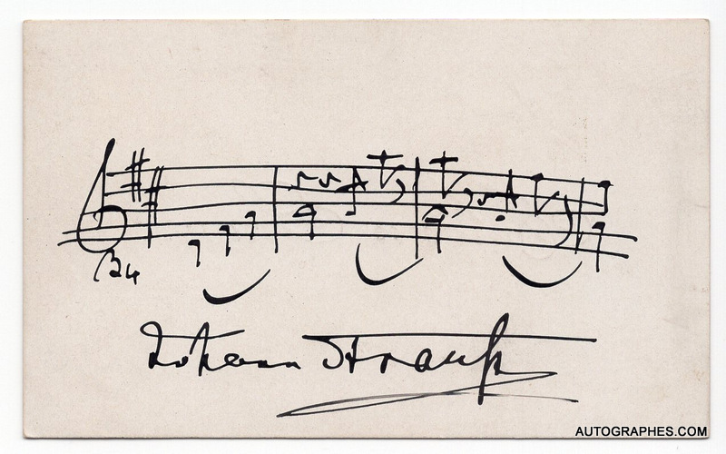 Johann STRAUSS II - Citation musicale autographe signée (Le Beau Danube bleu) au dos d\'une carte de visite
