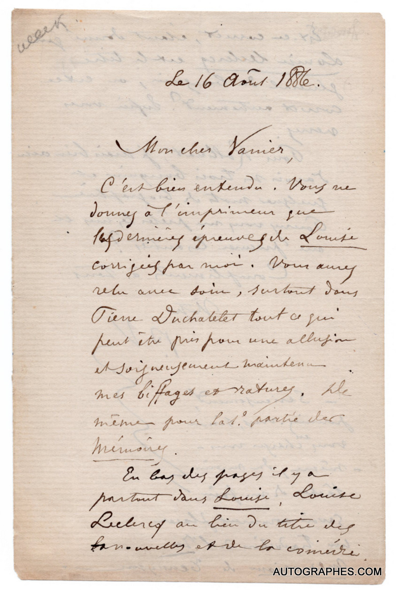 Paul VERLAINE - Lettre autographe signée à Léon VANIER (1886).