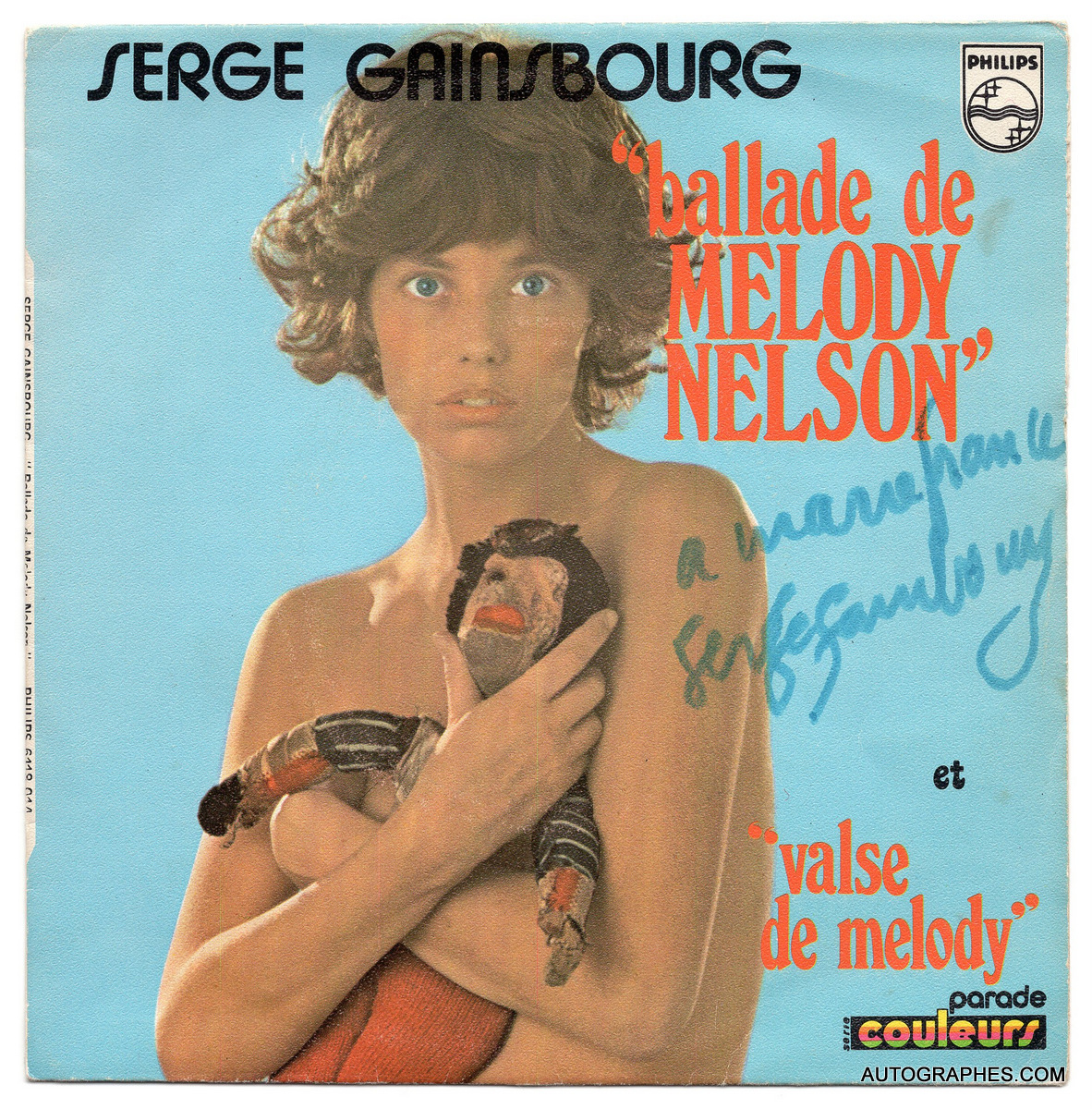 Serge GAINSBOURG - Dédicace autographe sur pochette du disque 45 tours Ballade de Melody Nelson (1971)