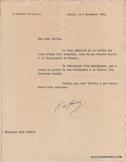 Autographes Famille Princière Monaco