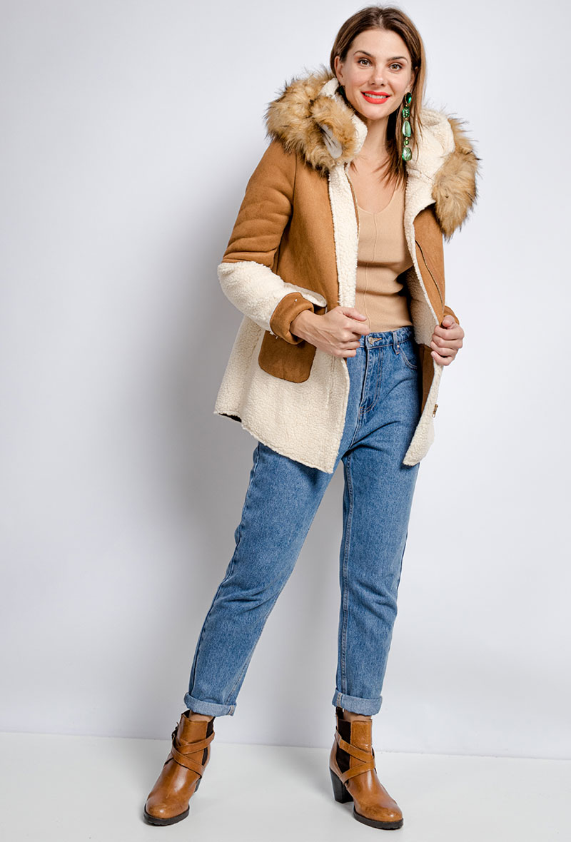 Manteau effet daim - Camel - Allyson - Braderie Femme ...