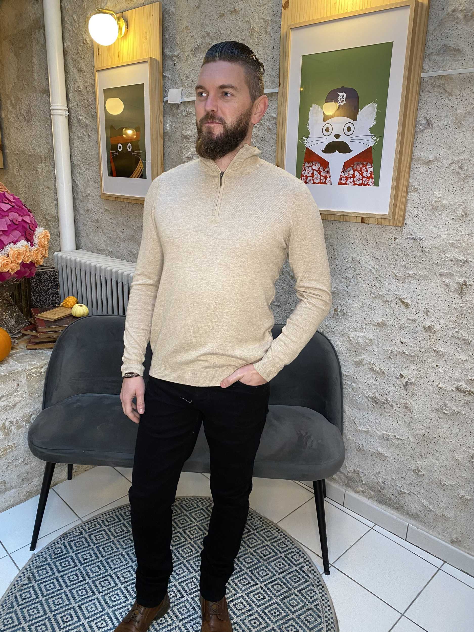 Pull col zip - beige - Best Mountain - Prix doux Homme/Pull