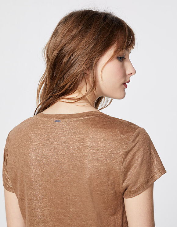Tee-shirt col V - camel en lin foil - IKKS WOMEN - Femmes/Top, t-shirt ...
