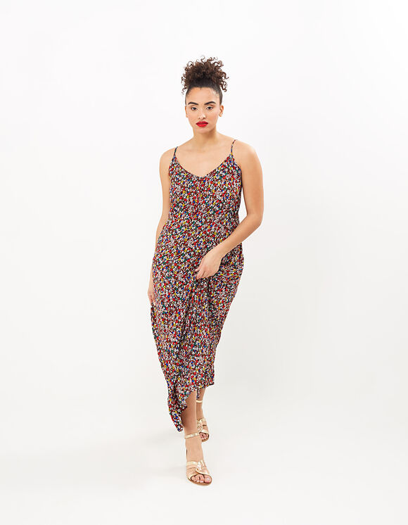 Robe longue noire imprimé petites fleurs multico I.Code Femmes