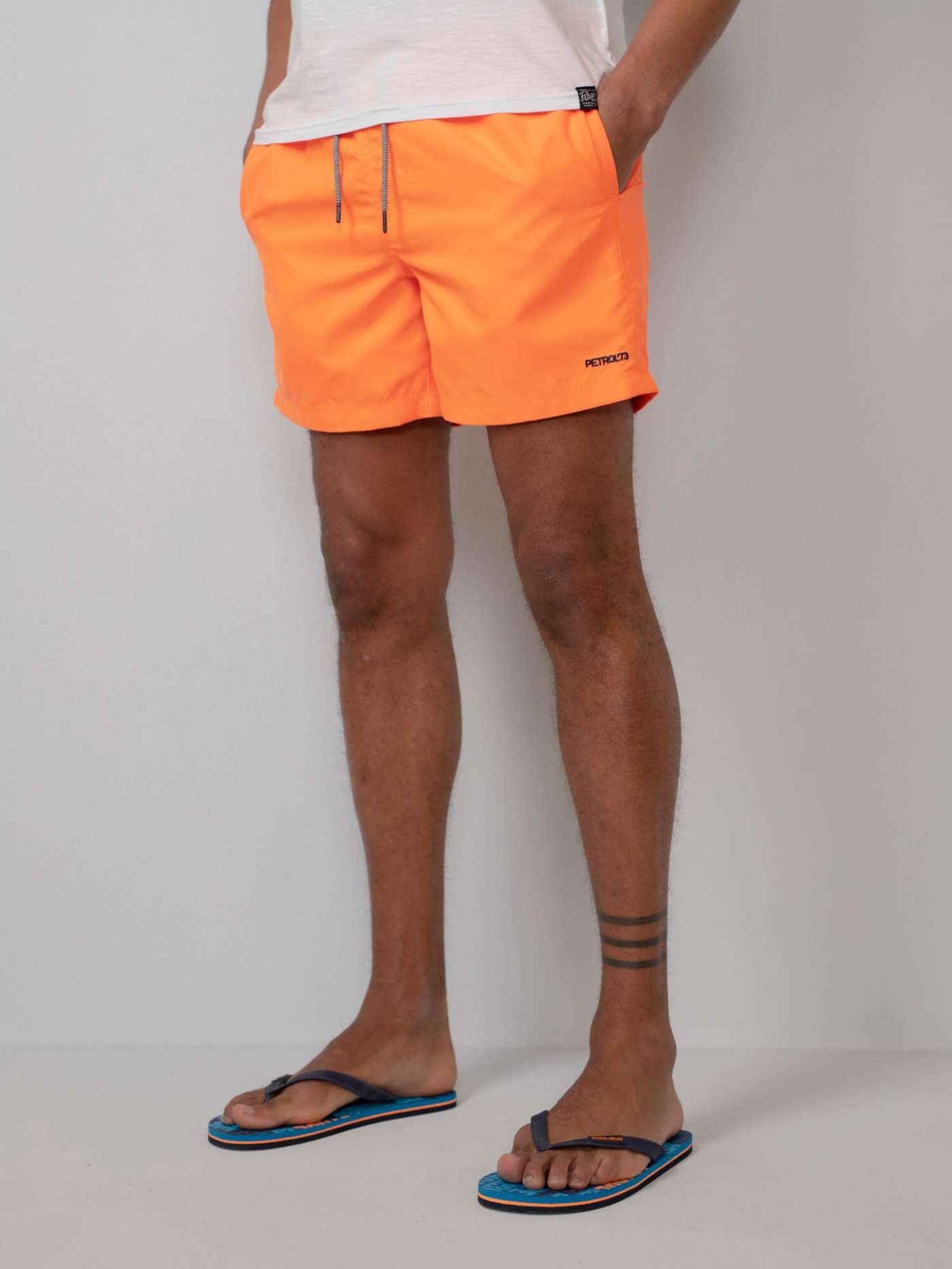 Short de bain uni orange fluo taille S à XXL