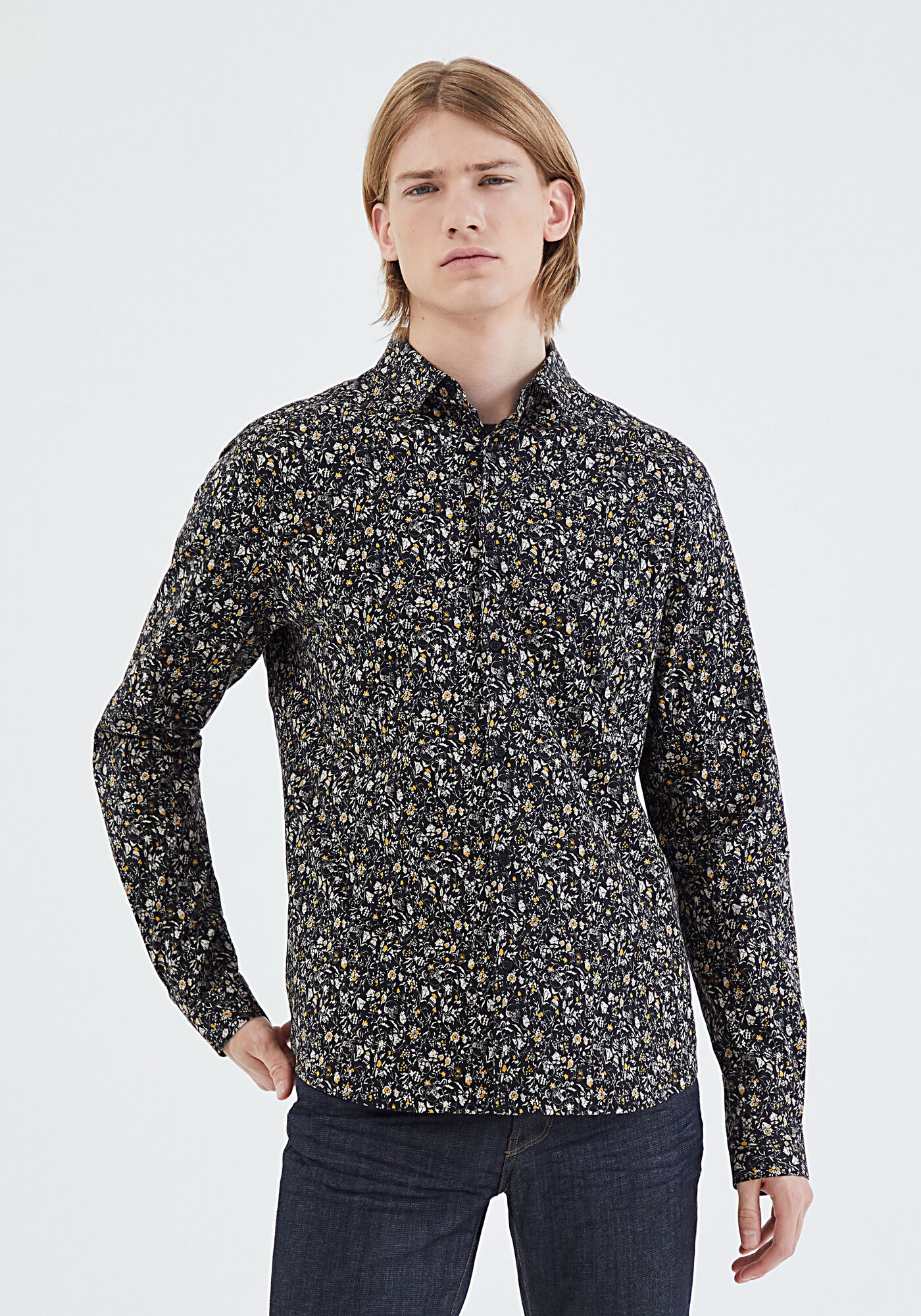 Chemise slim imprim fleurs Noir IKKS MEN Destockage Homme