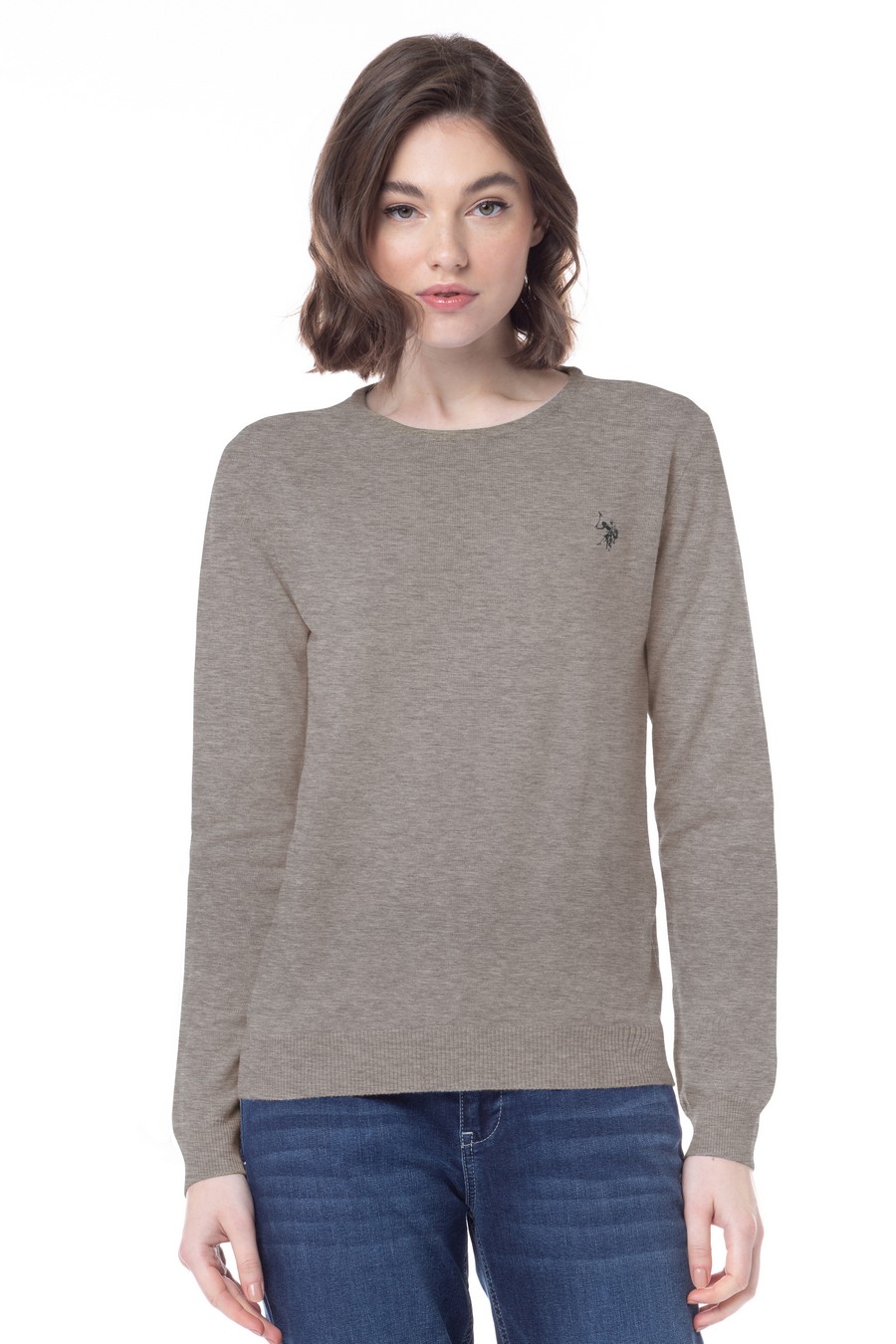 Pull fin col rond - Gris - US POLO FEMME - Prix doux Femme/Pull