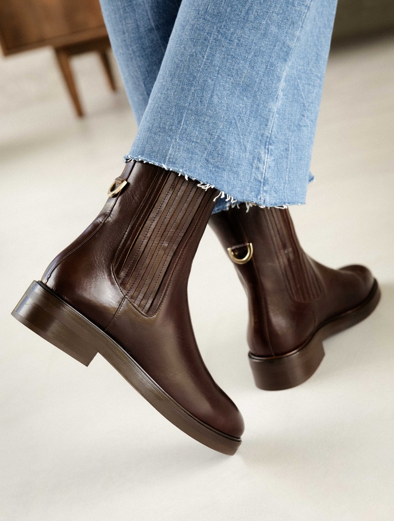 Bottines Joyce en cuir Irish coffee BOBBIES FEMME Nouvelle collection Chaussures Femme Bottines boots plates Lora