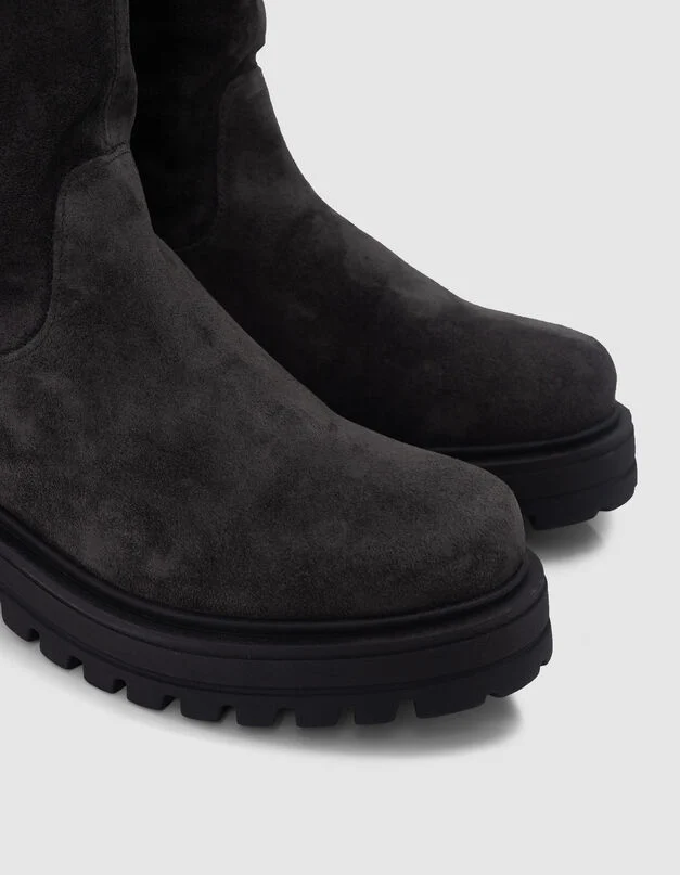 Bottes Chunky en cuir velours Grises IKKS WOMEN Prix doux