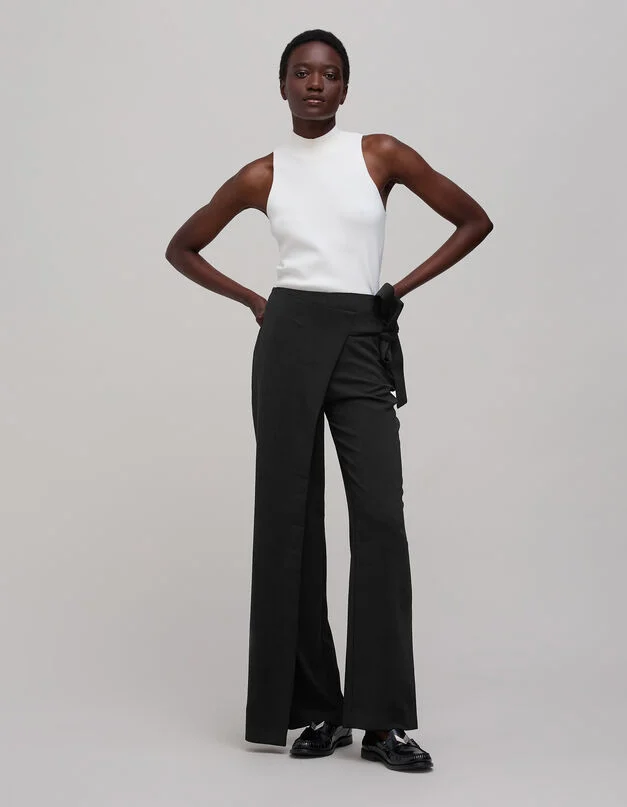 Pantalon large avec ceinture nouée Noir IKKS WOMEN Prix doux