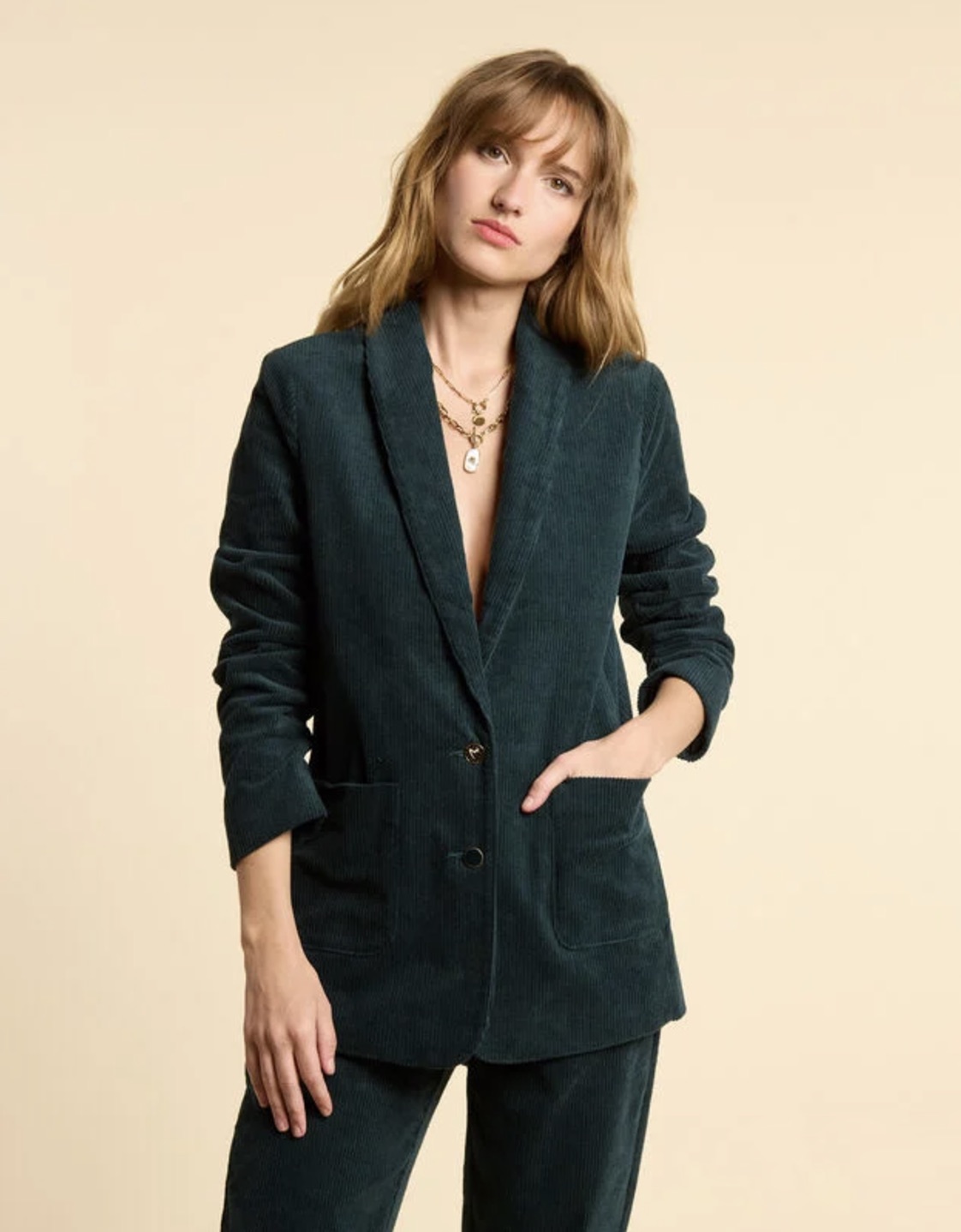 Velours Côtelé Blazer Vert Velours Femme Veste Costume Velours