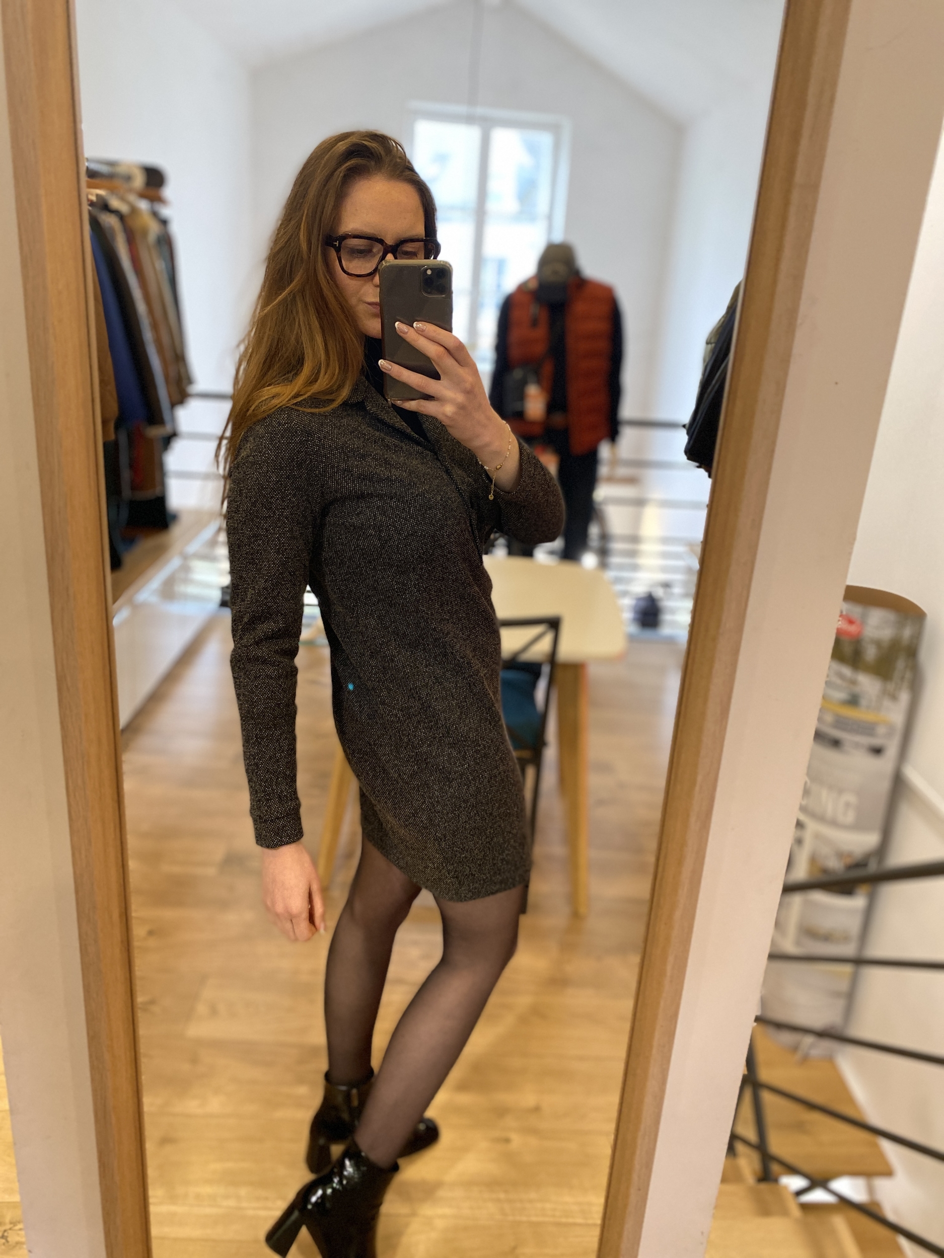 Robe chemise maille faux-uni Noir Prix doux Vêtements