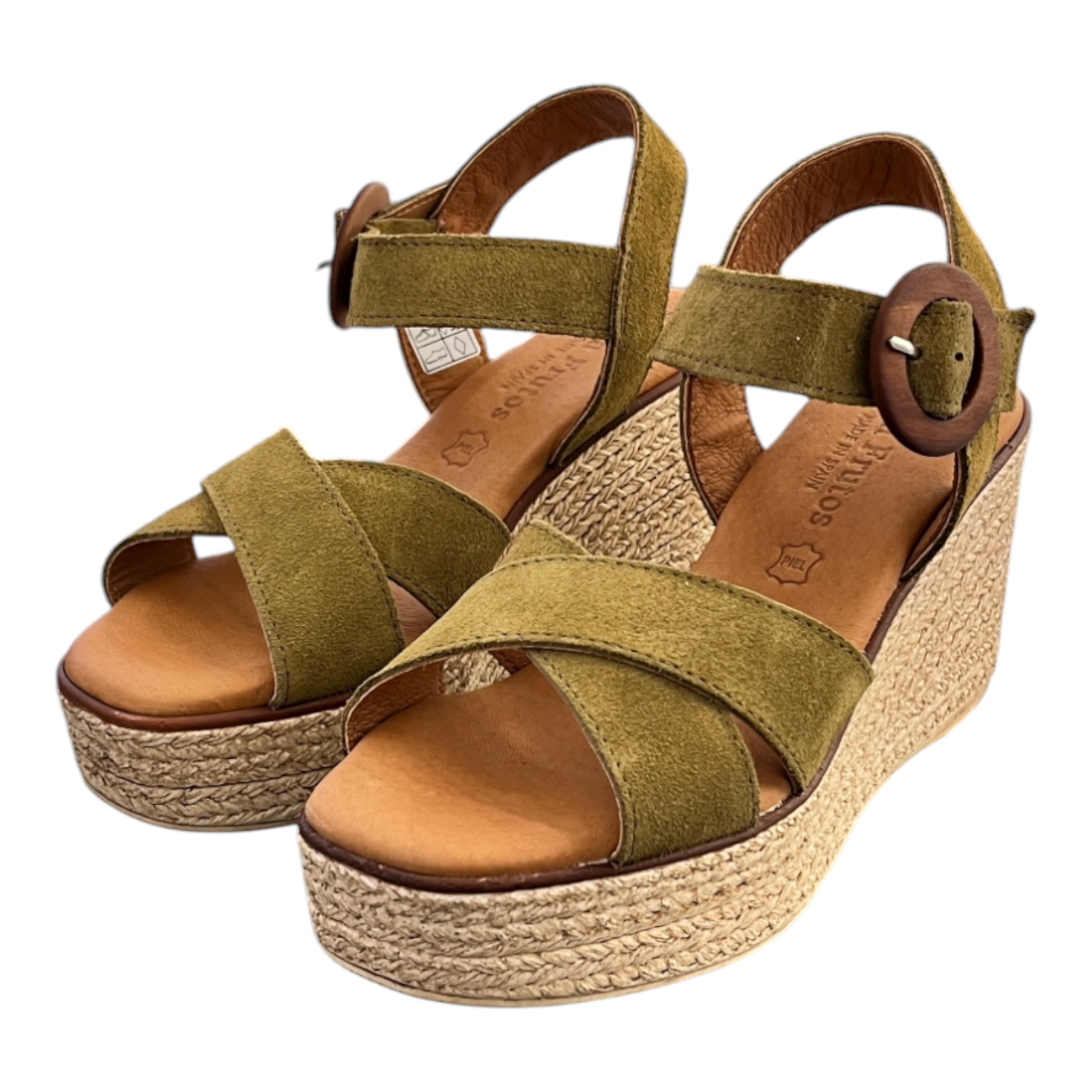 Sandales compensées à boucles 5816 Vert armé EVA FRUTOS