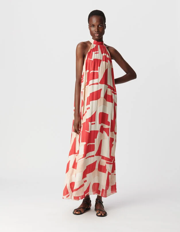 Robe longue imprimée géométrique Rouge IKKS WOMEN Vêtement - Main Image