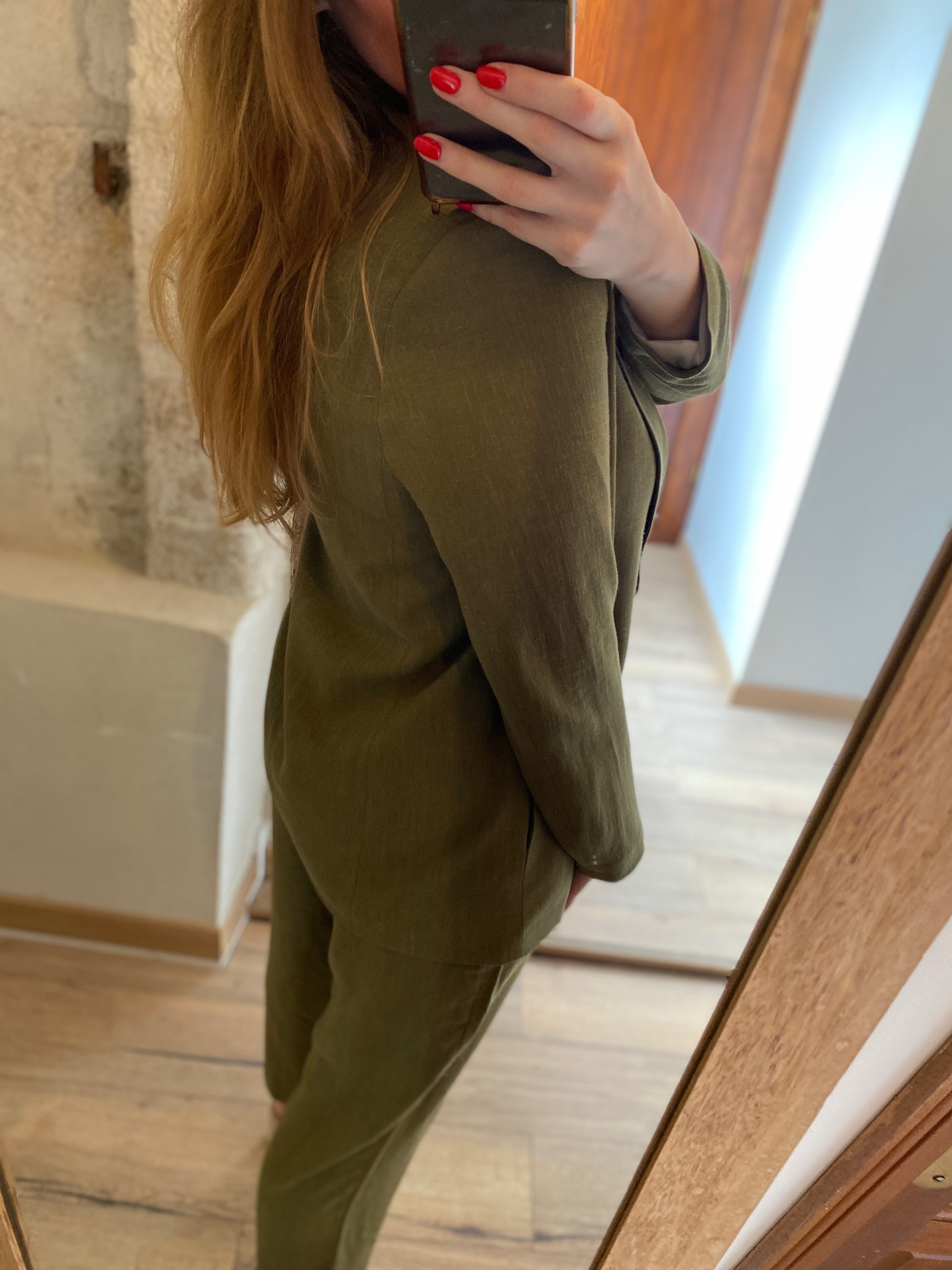 Veste de costume femme en lin mélangé Kaki Vêtement