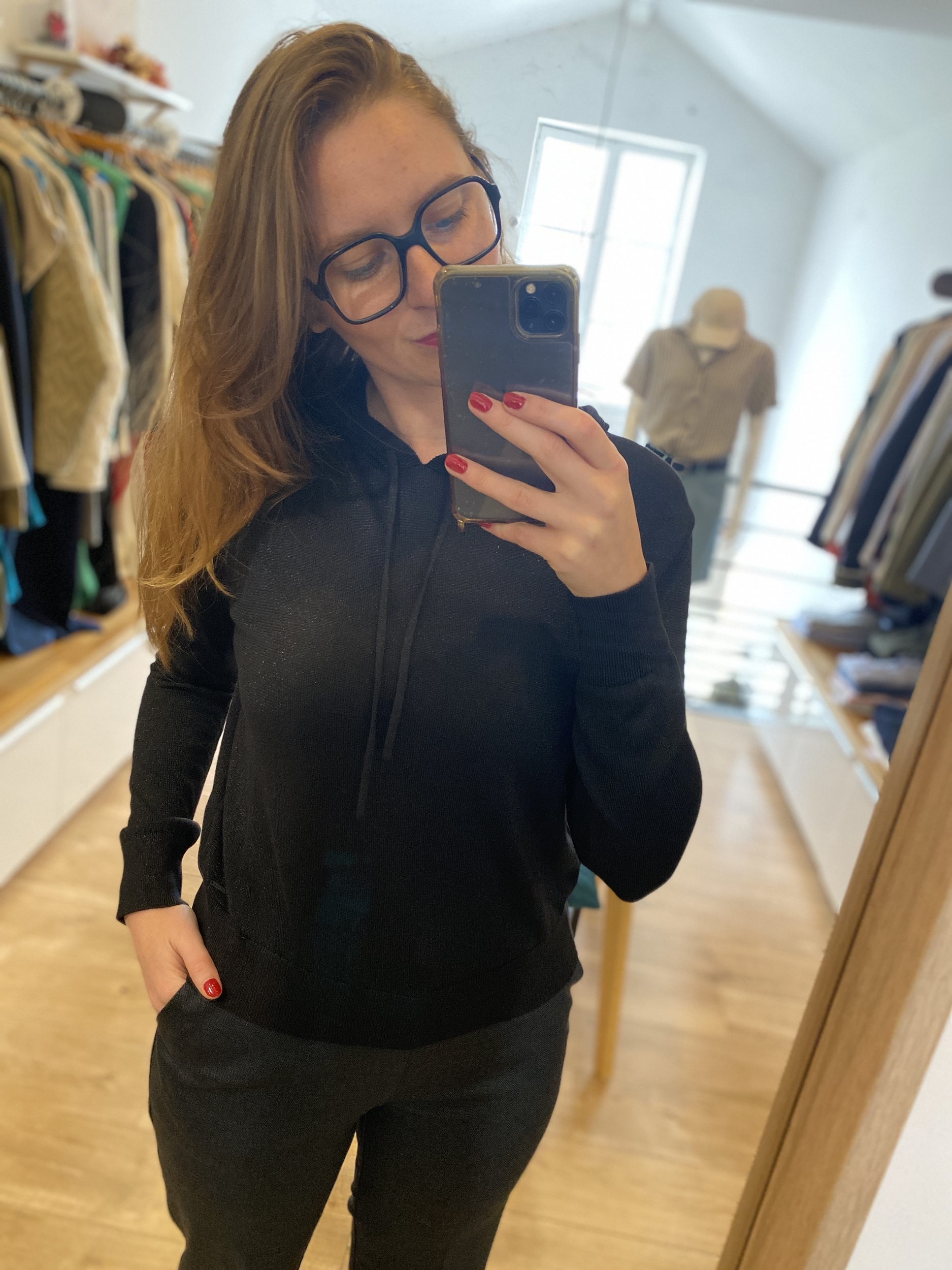 Pull à capuche tricot fin lurex femme Noir IKKS Lora