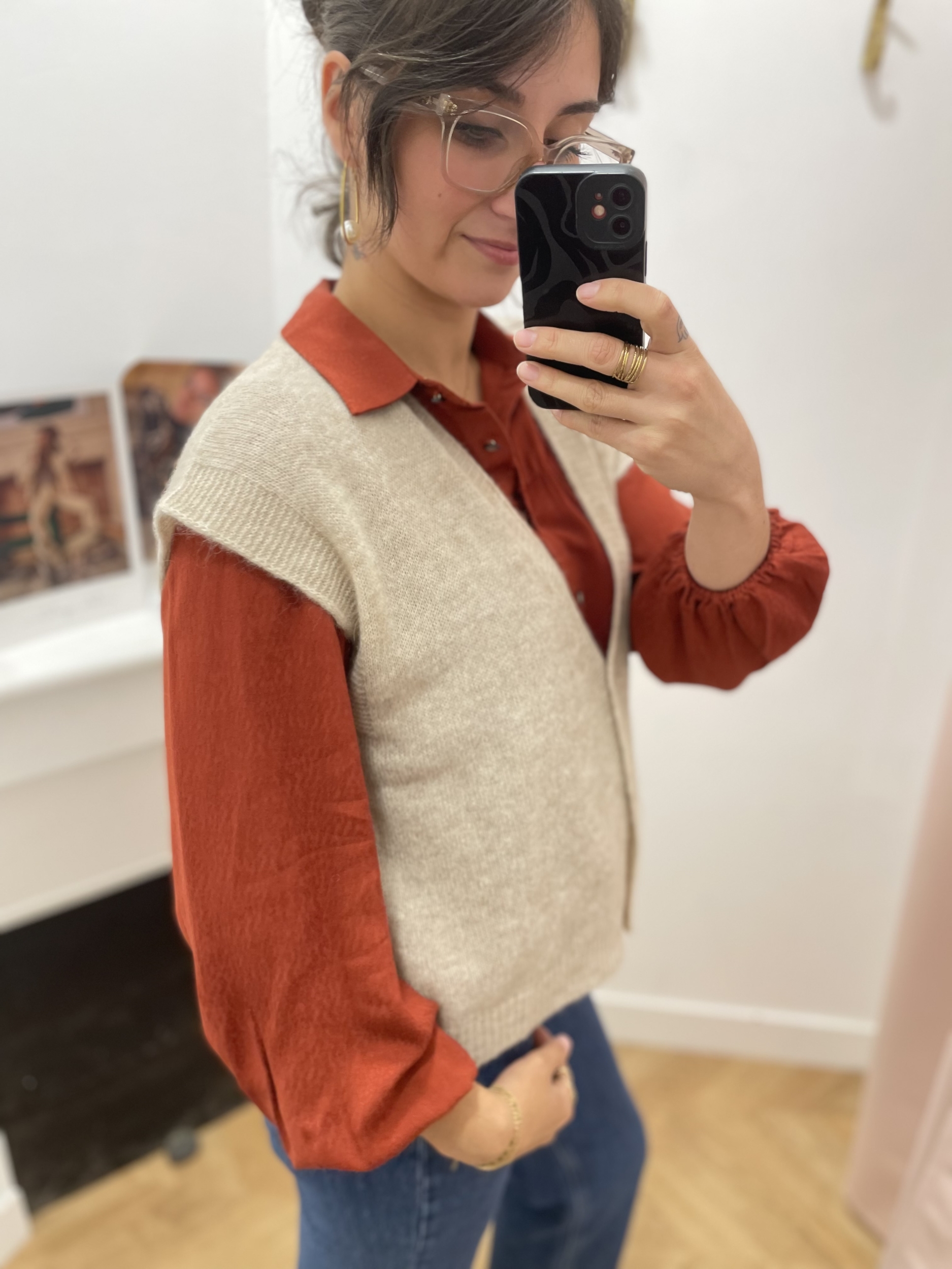 Gilet Cardigan Femme,Pull En Tricot Pour Femme Gilet Élégant Noir