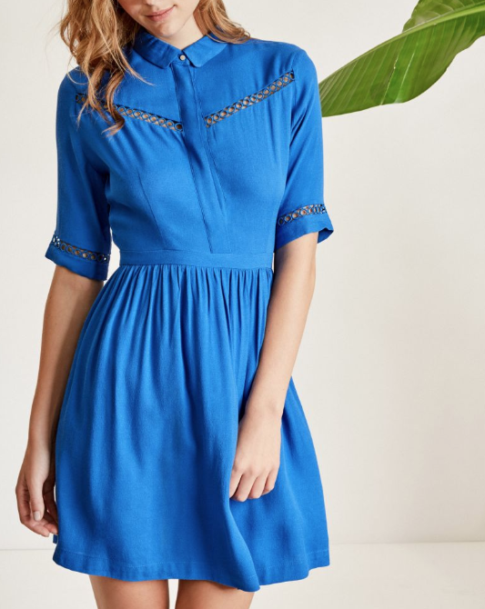 Robe chemise Chic bleu roi ajourée Boutique Lora
