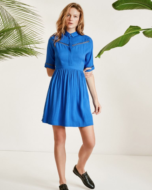 Robe chemise Chic bleu roi ajourée Boutique Lora