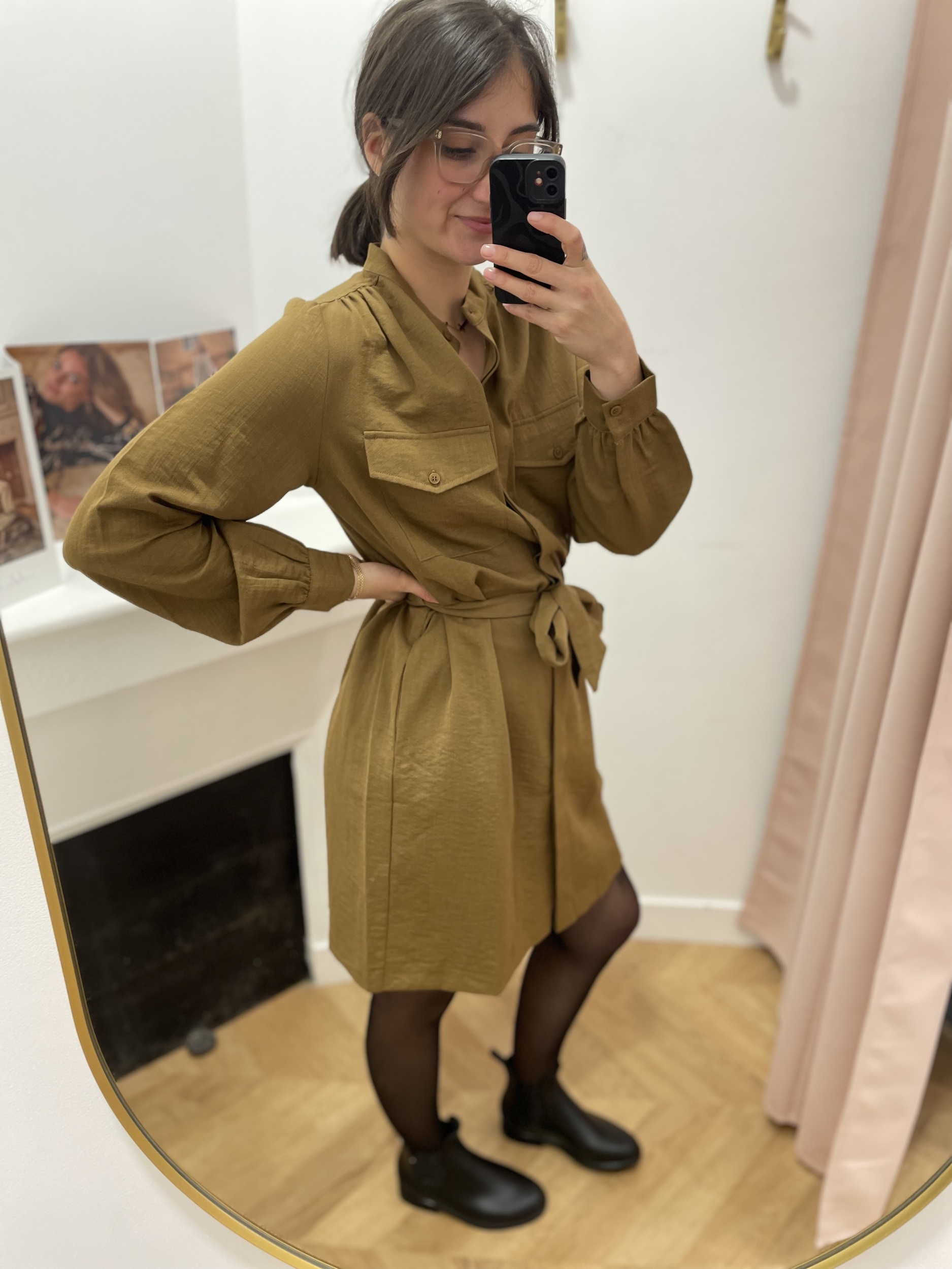 Robe Kaki Avec Ceinture - Taille 38/40 - Occasion Très Bon état - Style évasé