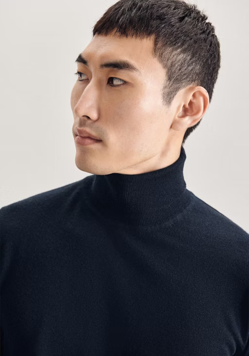 Pull col roulé homme en laine Merino - Marine - SEIDENSTICKER ...