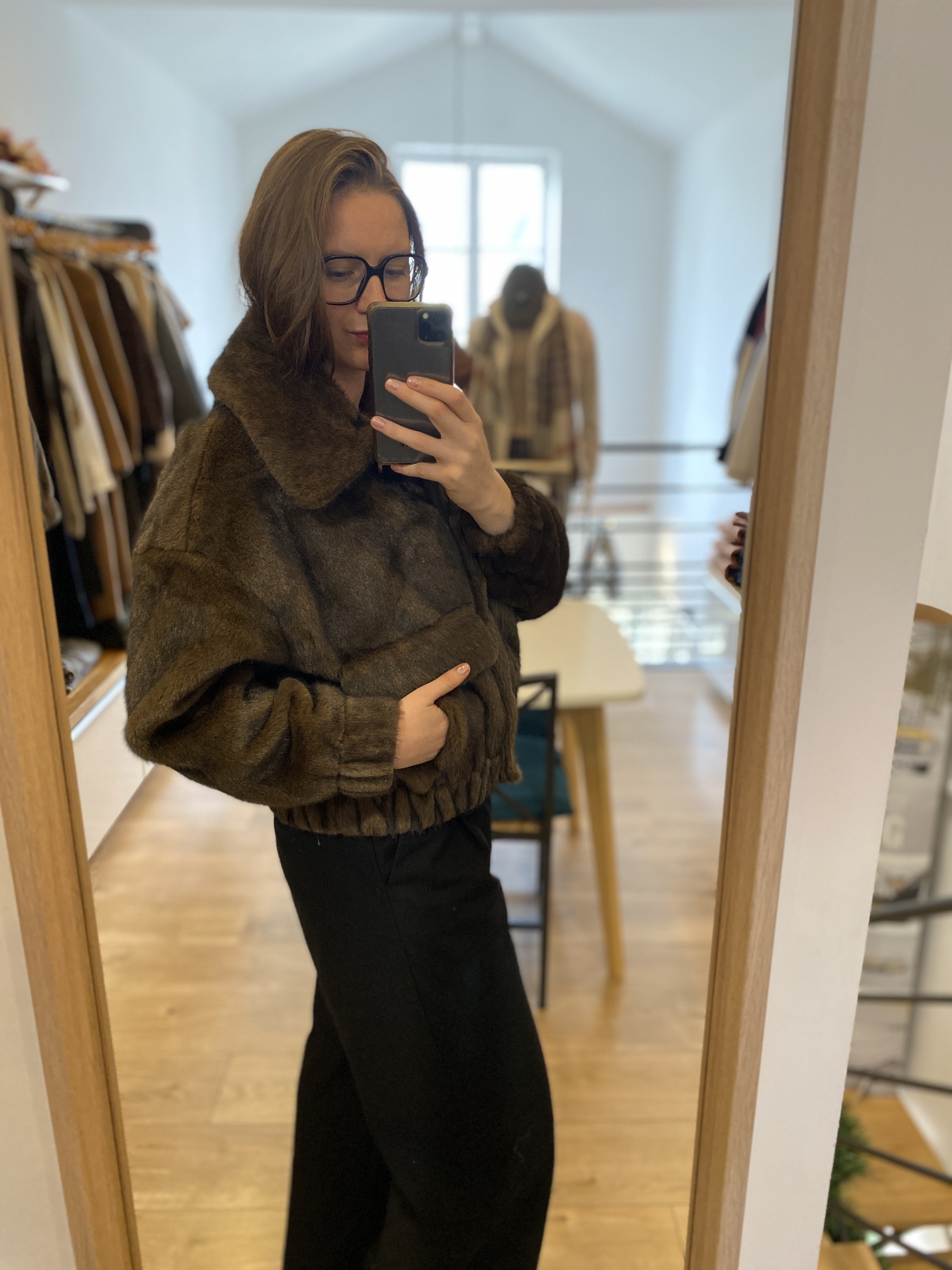 Fourrure Faux Cuir Revers Manches Longues épais Chaud Court Femmes