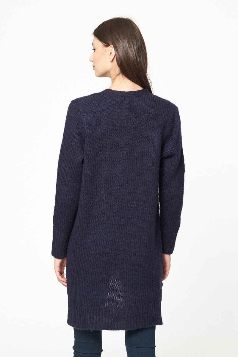 Gilet Long Bleu Marine Femmes Pull Cardigan Sweat Lora