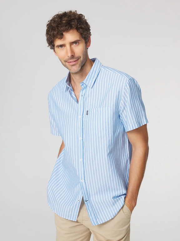 Chemise manche courte rayée homme Yohancha Bleu ciel TBS
