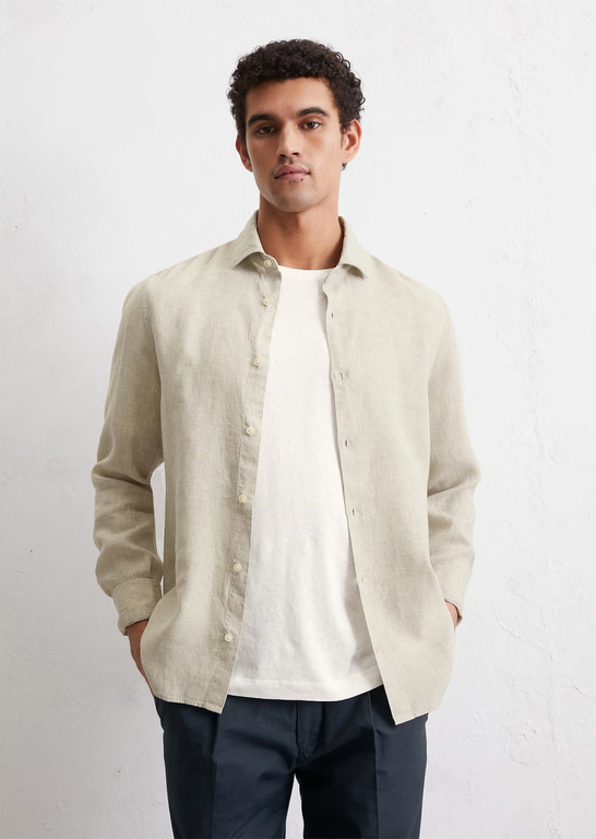 Chemise Col Mao Chemise Lin Beige Chemise Beige Homme Manche