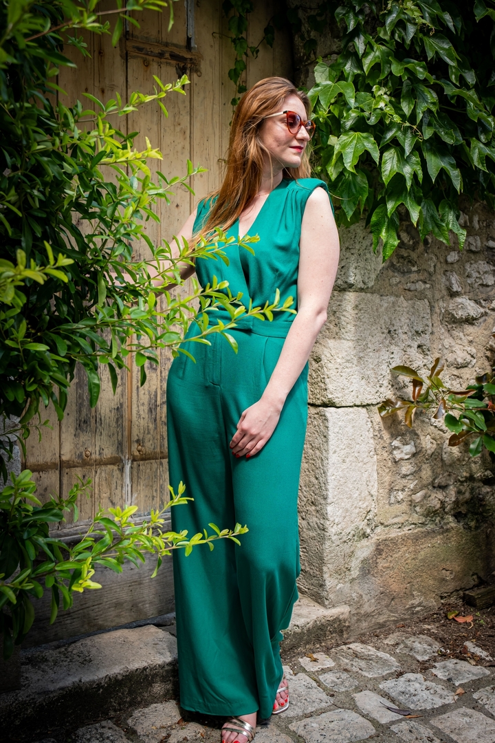 Combinaison-pantalon Verte Fleurie Taille 36 - Neuve Sans étiquette, 100% Polyester