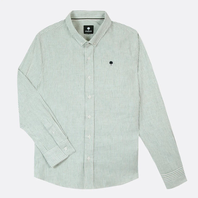 Chemise rayée en coton et lin Ivoy vert et écru FAGUO HOMME