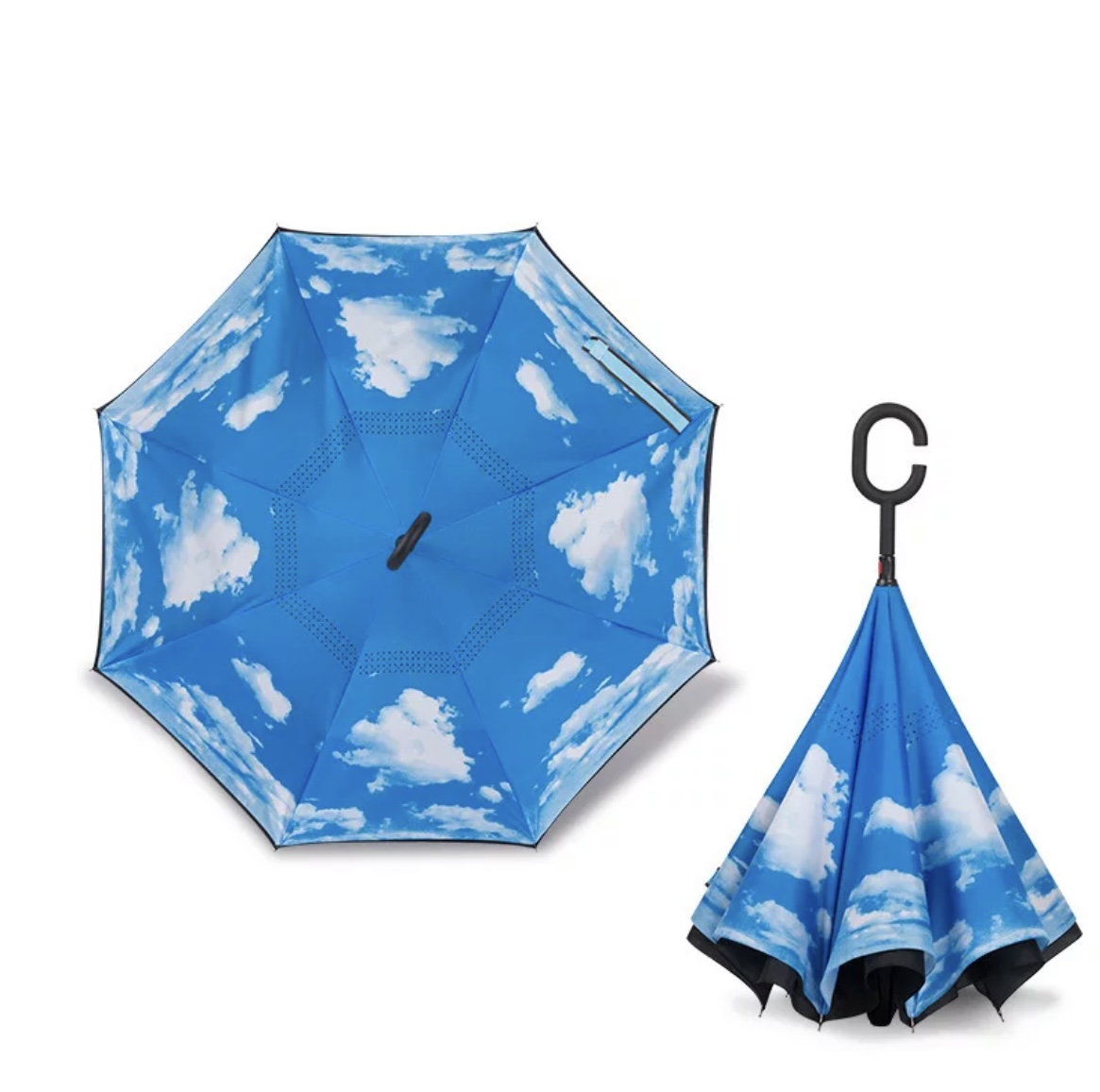 parapluie inversé imprimé ciel nuageux